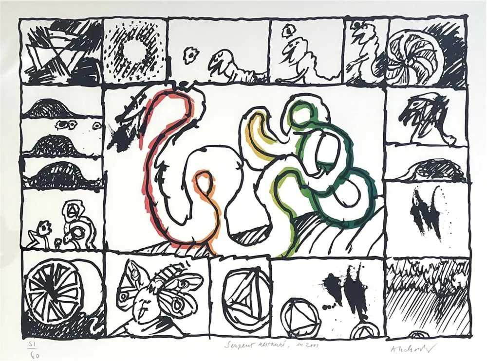 Litografia Alechinsky - Serpent restauré