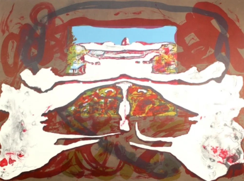 Litografia Arranz-Bravo - Casa con cielo azul