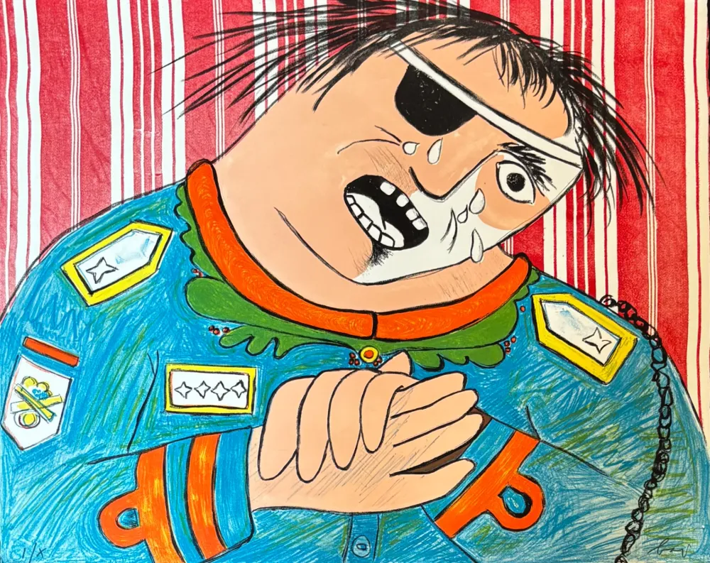 Litografia Baj - Enrico Baj (1924–2003) – Dayan – Color lithograph on paper – 1965