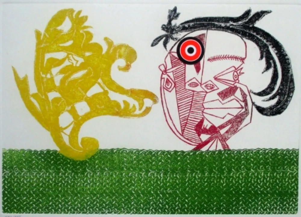 Gravura Baj - Pecheur sur la plage