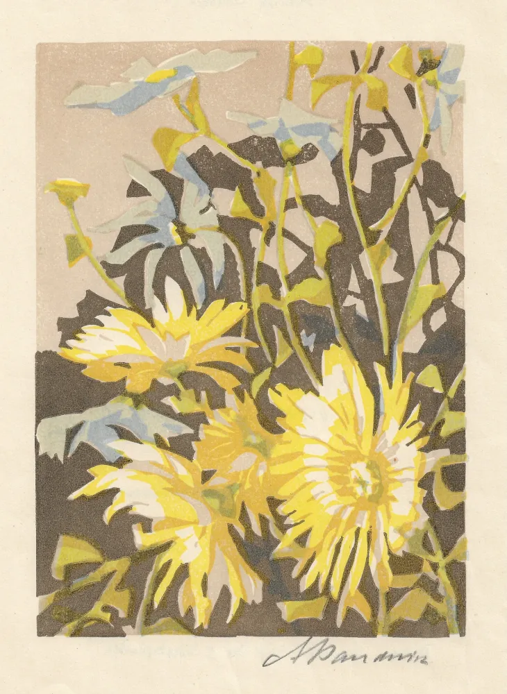 Xilogravura Baudnik - Chrysanthemen