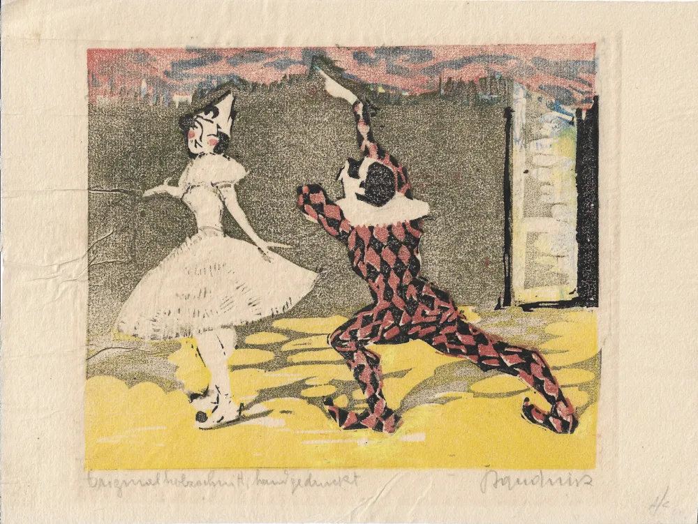 Xilogravura Baudnik - Harlequin & Columbine