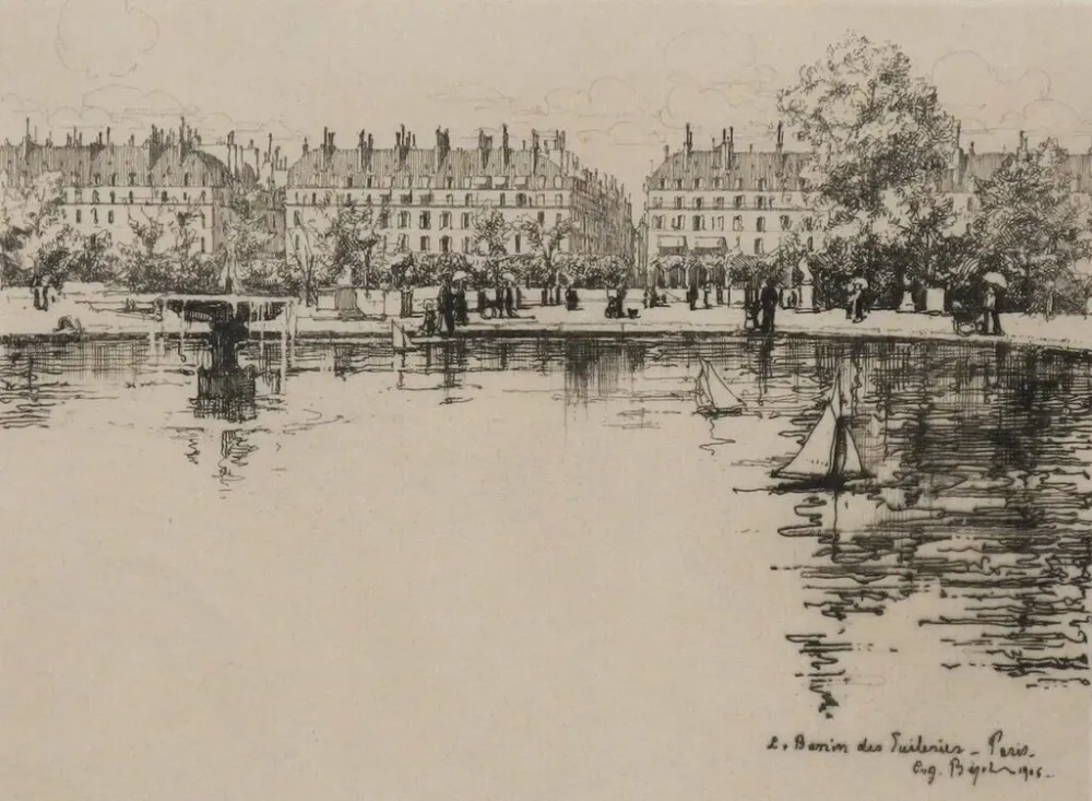 Gravura Bejot - Le bassin des Tuileries