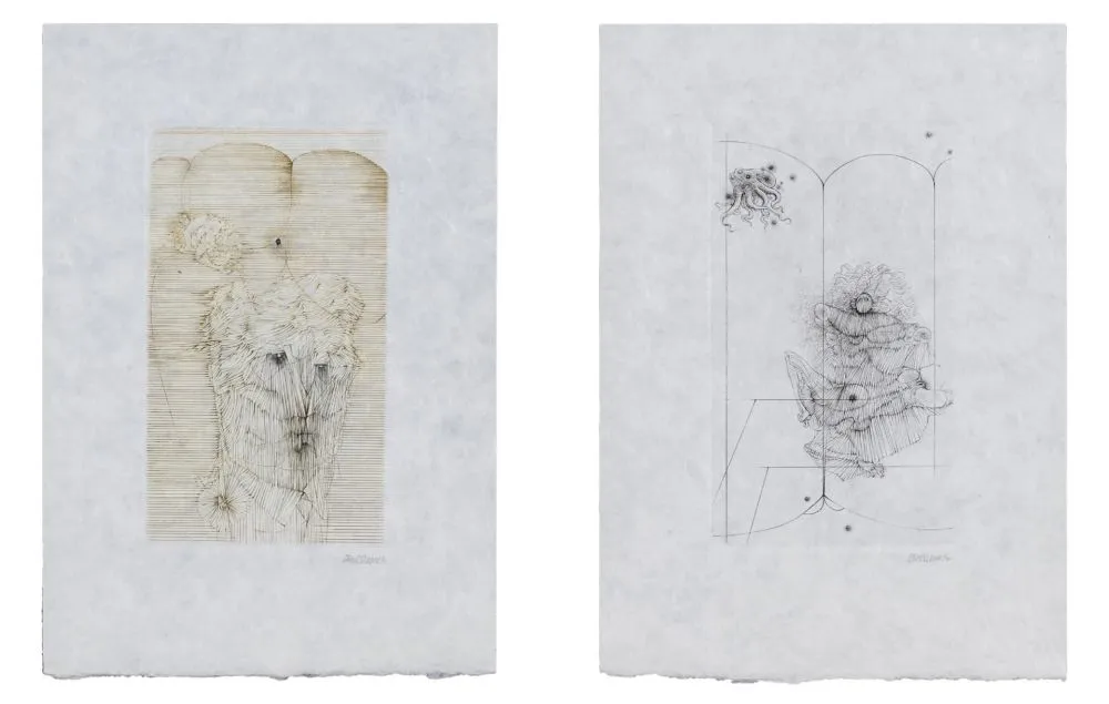 Gravura Bellmer - MODE D'EMPLOI. Suite des 7 gravures signées sur Japon nacré (1967)