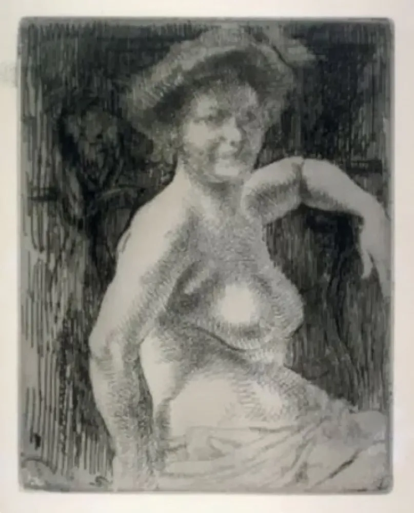 Gravura Besnard - Femme blonde à sa toilette
