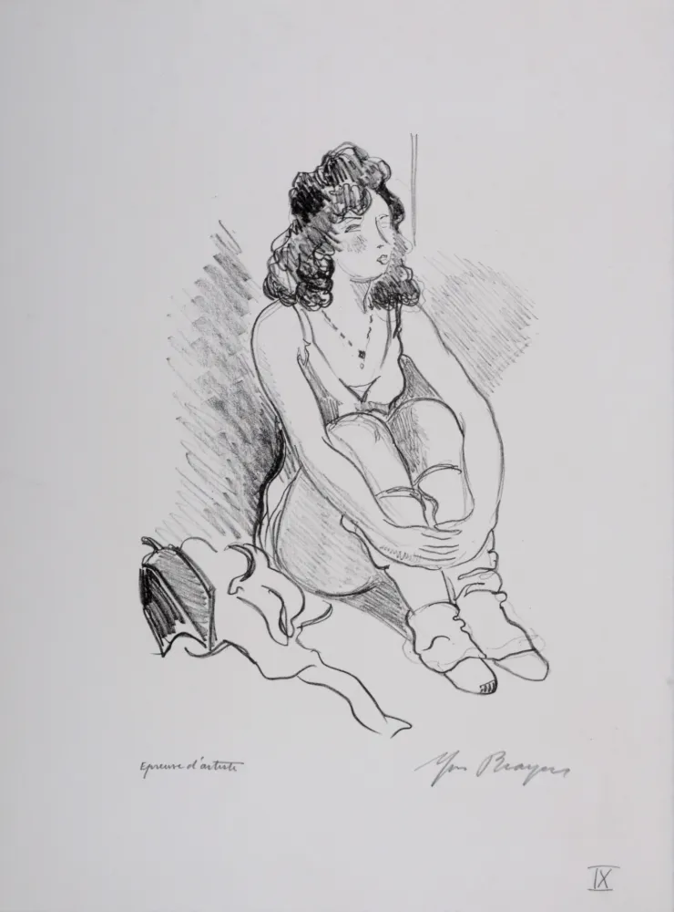 Litografia Brayer - Zizi Jeanmaire assise #IX, 1949 - Hand-signed