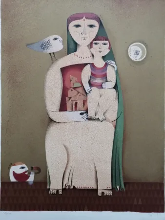 Litografia Briss - Femme et enfant