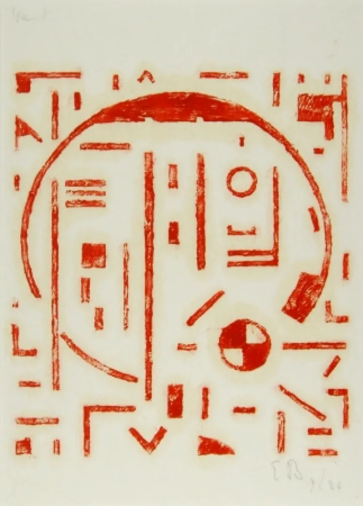 Xilogravura Buchholz - Großer Kreis mit kleinem Kreis rot (Big cercle with small cercle red)