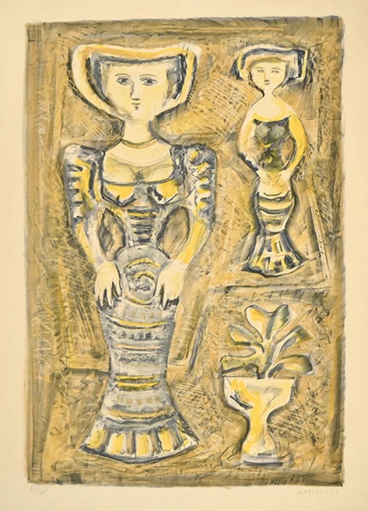 Litografia Campigli - DONNE - FIORI, 1957