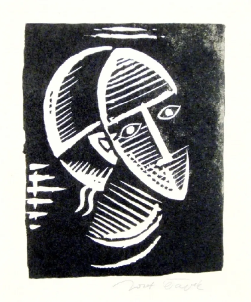 Linogravura Capek - Maske (Mask)