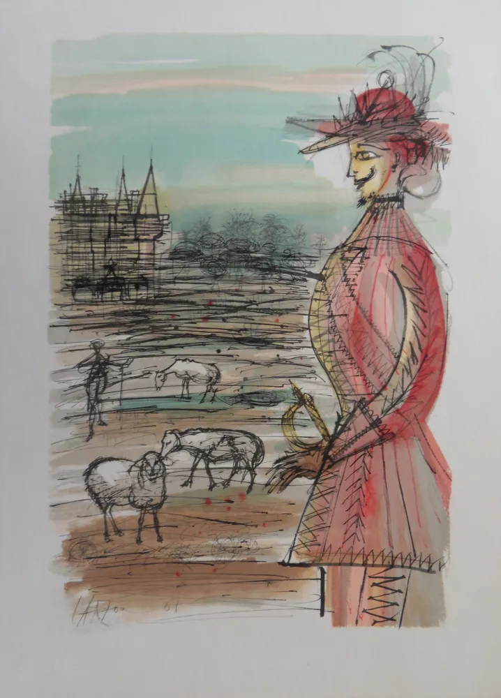 Gravura Carzou - Le berger et ses mouton