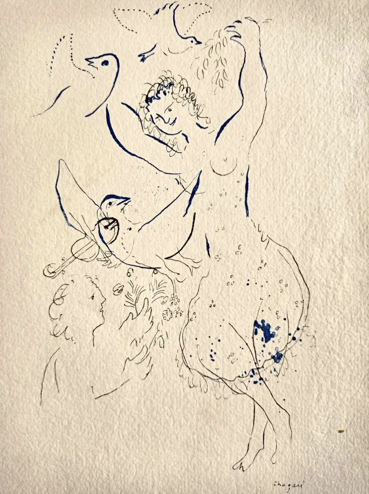 Estêncil Chagall -  Dancing girl with birds , Lithograph and Stencil, Jacomet, 1958 