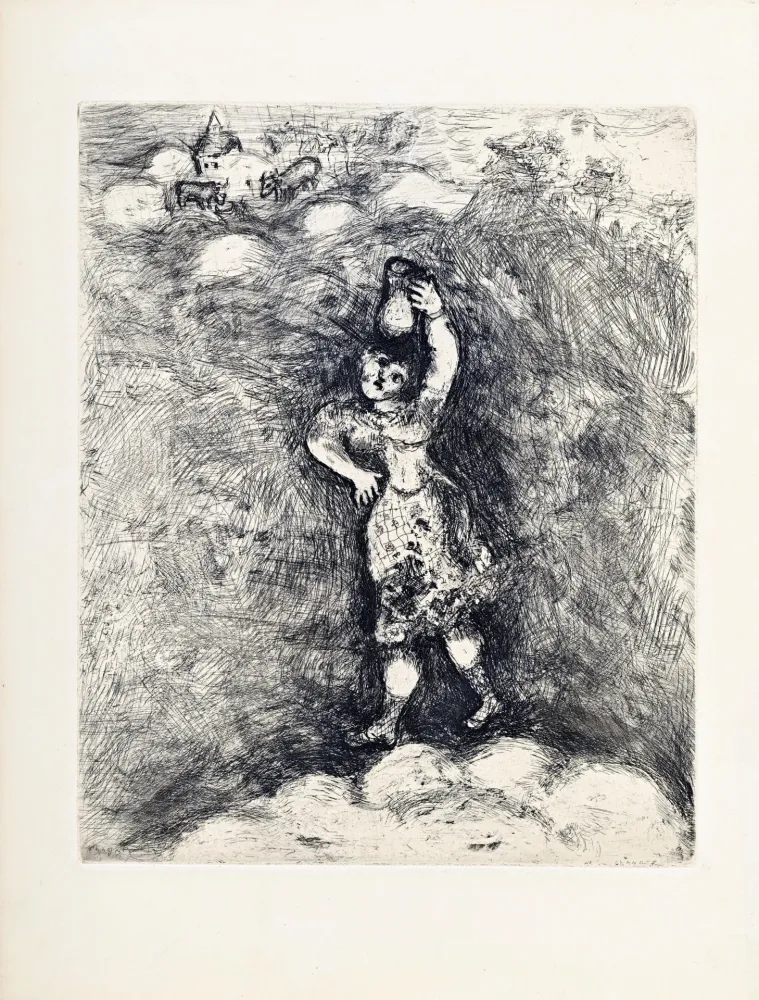 Gravura Chagall - Fables de la Fontaine : La laitière et le pot au lait, 1952