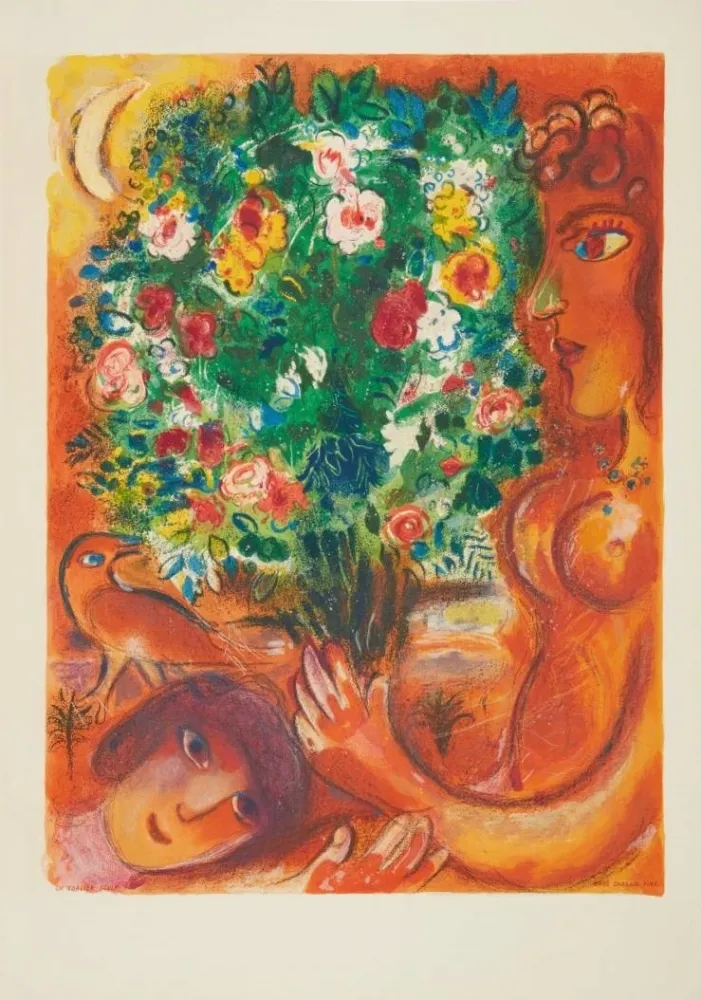 Litografia Chagall - Fiancés dans le ciel de Nice (Finaces in the Sky at Nice)