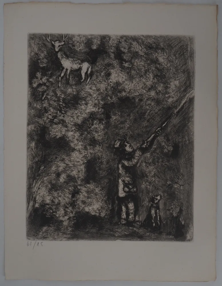 Gravura Chagall - Le cerf chassé (Le cerf et la vigne)