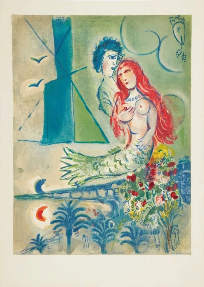 Litografia Chagall - Sirène au Poète (Sirene with Poet)