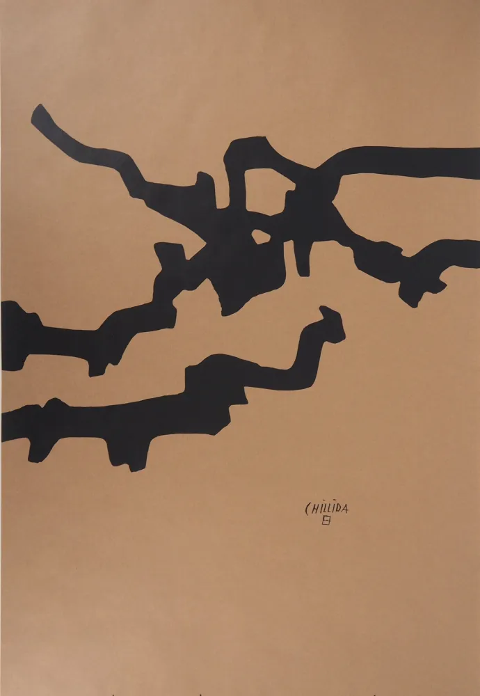 Litografia Chillida - Abstraction aux lignes noires