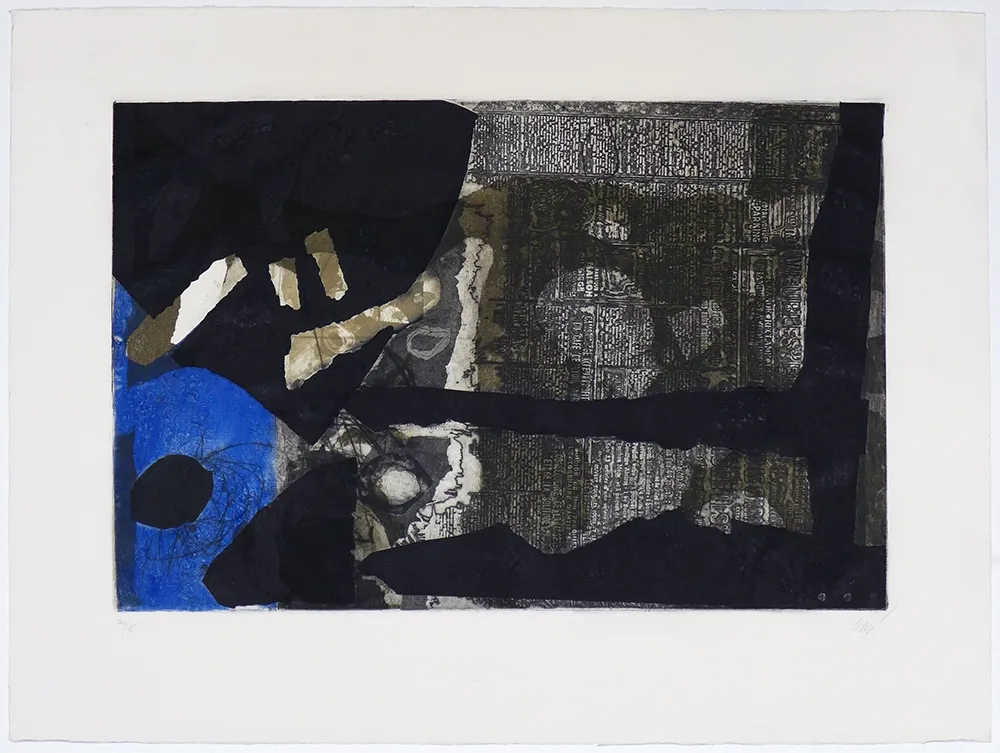 Gravura Clavé - Ocre, noir et bleu