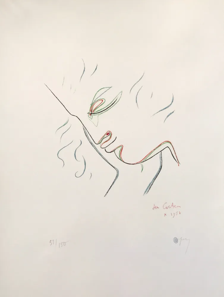 Litografia Cocteau - Profile in Red, Green, and Blue