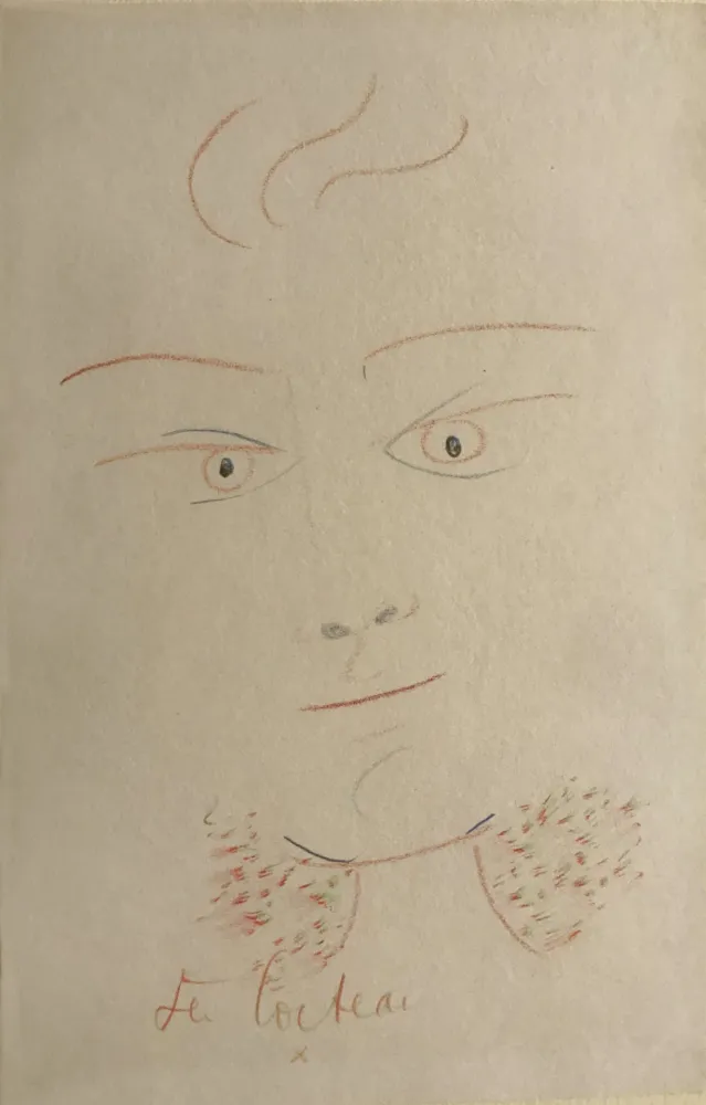 Monotipia Cocteau - Visage Multi Colour. UNIQUE PIECE DRAWING