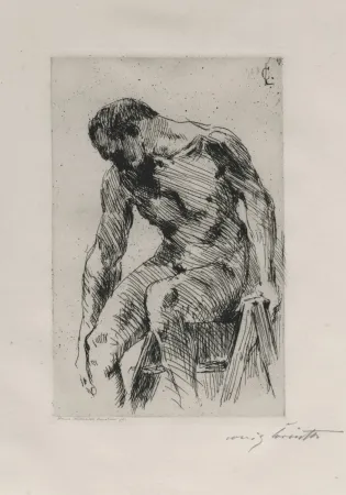 Água-Forte Corinth - Sitzender männlicher Akt