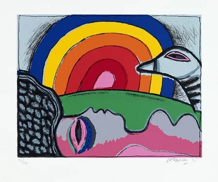 Serigrafia Corneille - Femme à l'arc-en-ciel