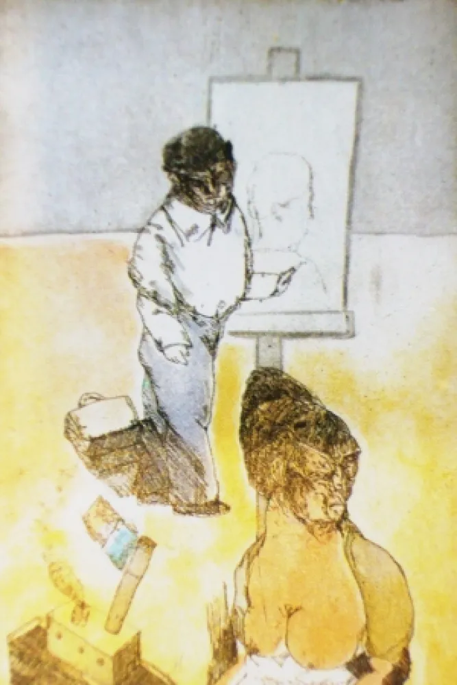 Água-Forte E Água-Tinta Cuevas - Autorretrato en la Barceloneta