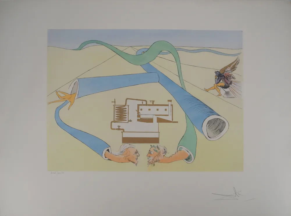Gravura Dali - Hommage à Léonard de Vinci : le cracking du pétrole