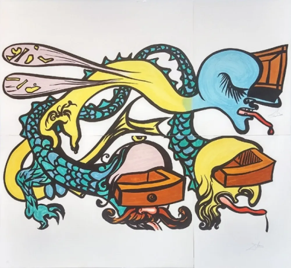 Litografia Dali - PUZZLE OF LIFE (IDRA A TRE TESTE)