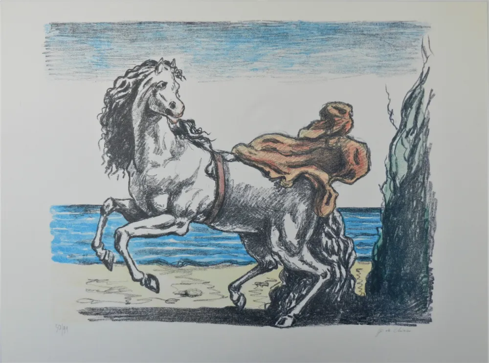 Litografia De Chirico - Cavallo con manto (seconda versione)