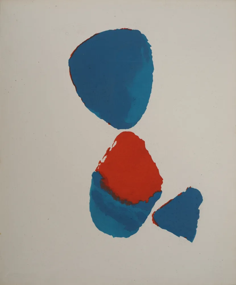 Litografia De Stael - Composition abstraite bleu et rouge