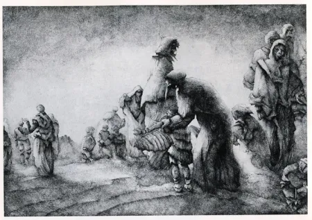 Gravura Desmazières - Un Maman apprenant a son fils a voler