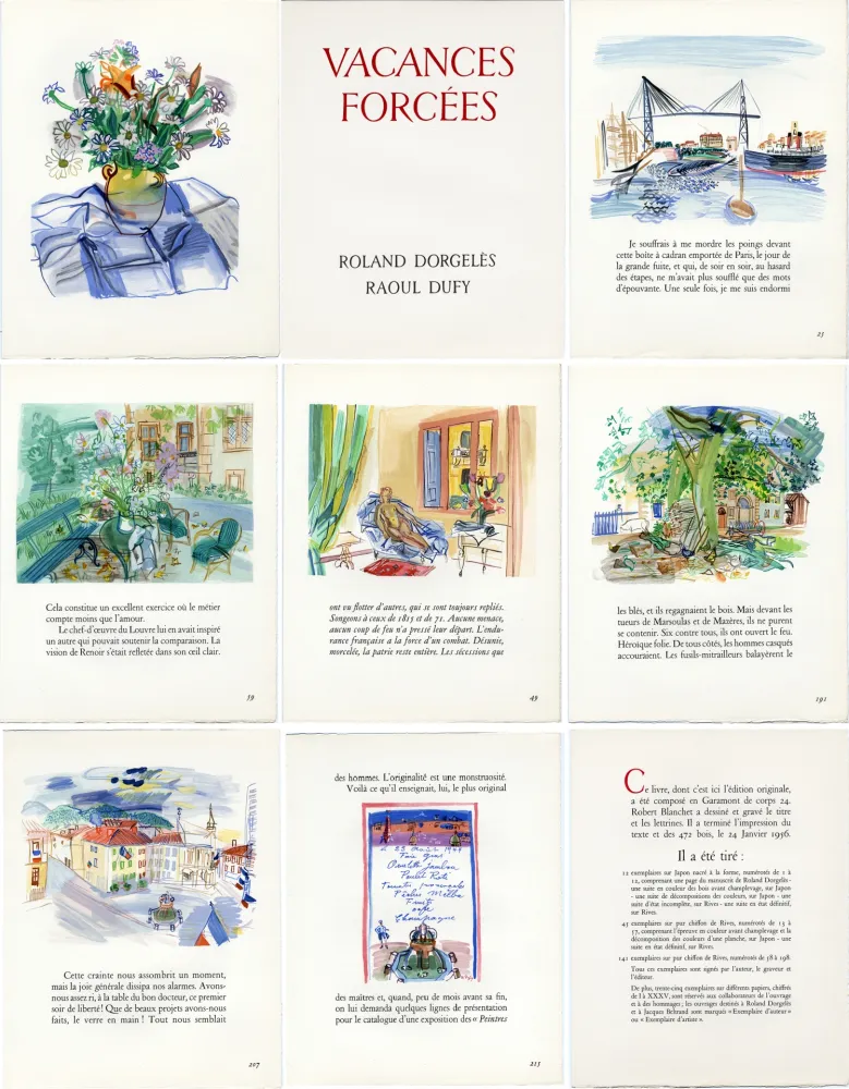 Livro Ilustrado Dufy - R. Dorgelès. VACANCES FORCÉES. 24 bois en couleur (1956)