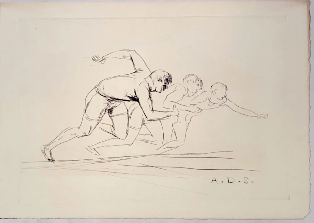 Gravura Dunoyer De Segonzac - Départ de course de 100 mètres,