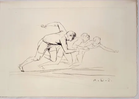 Gravura Dunoyer De Segonzac - Départ de course de 100 mètres,