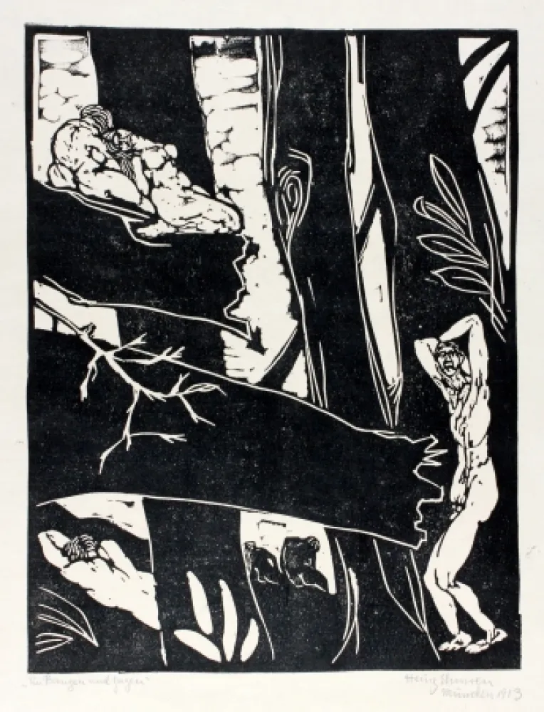 Linogravura Ehmsen - Ein Bangen und Zagen (Being anxious and hesitant)