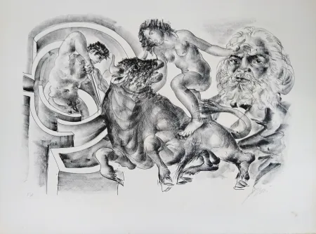 Litografia Erni - Bull and portrait of Marx