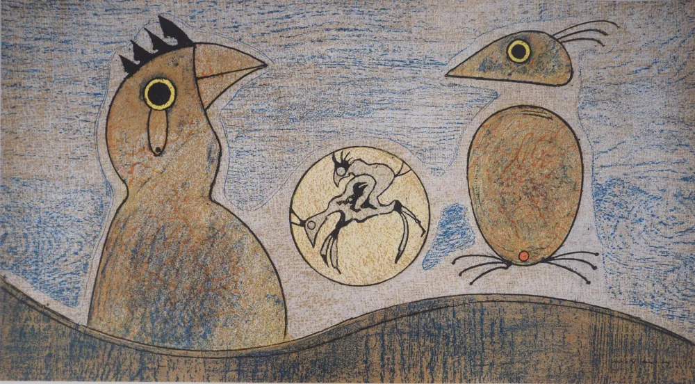 Litografia Ernst - Rêve surréaliste : les coqs