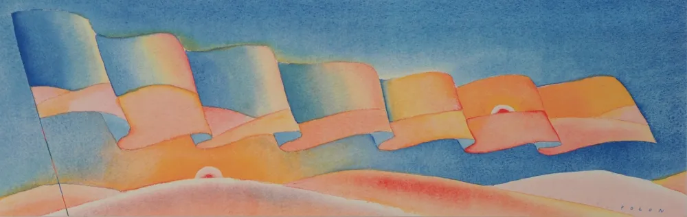 Serigrafia Folon - Étendard au coucher de soleil