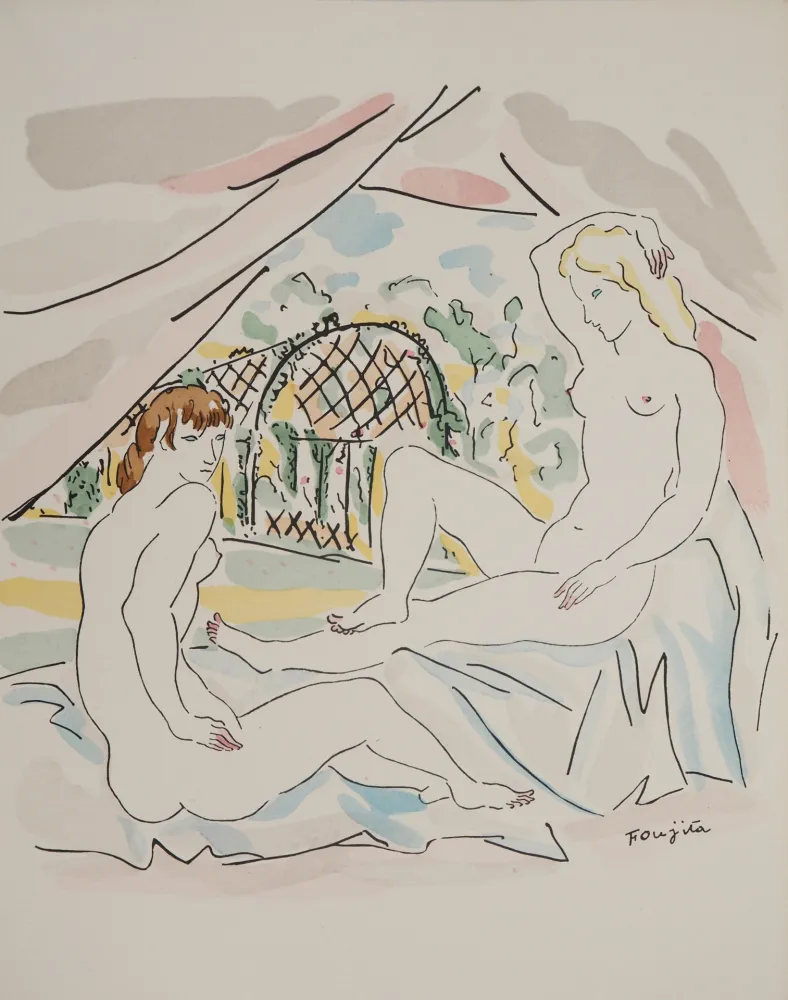 Gravura Foujita - Nu à la campagne