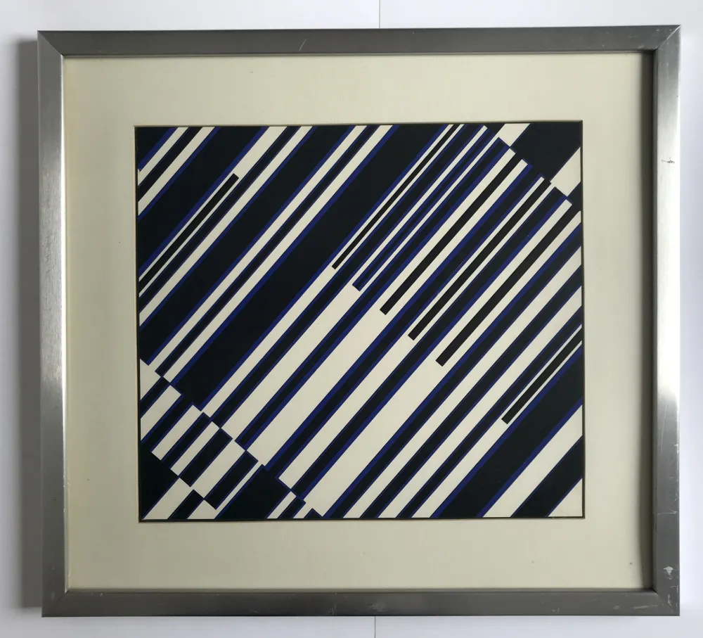 Serigrafia Fruhtrunk - Sans titre (Progression à rayures en noir, blanc, bleu)