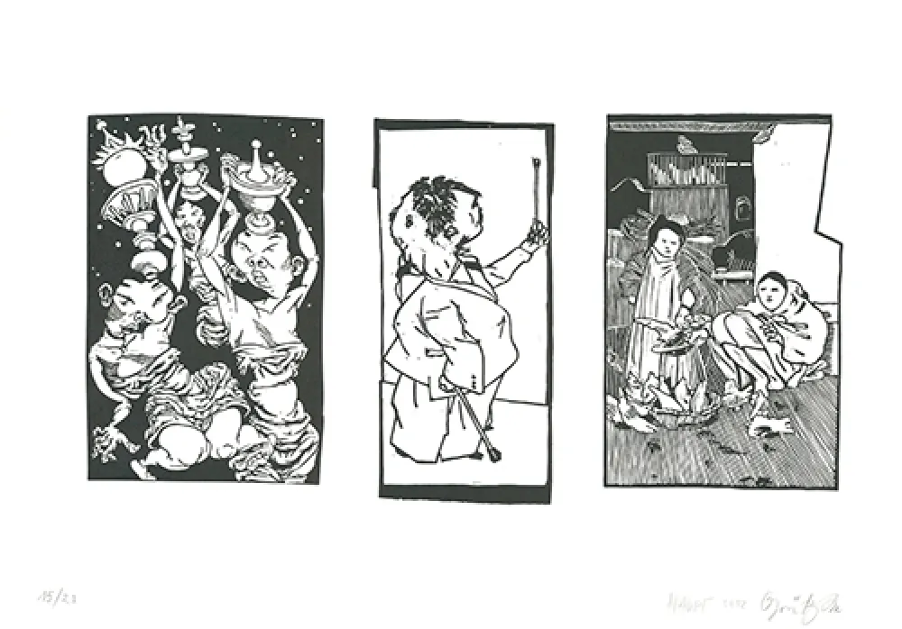 Linogravura Grützke - Bilder aus Bongs Stall