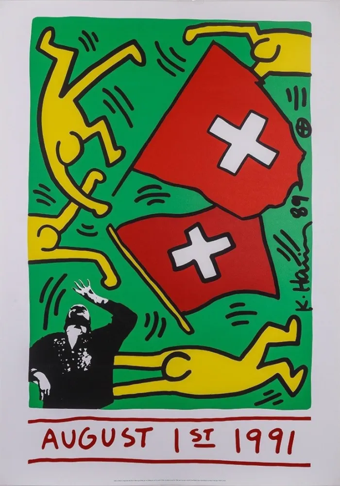 Serigrafia Haring - August 1 1991 (Switzerland 700 years), 1991 - Very large!