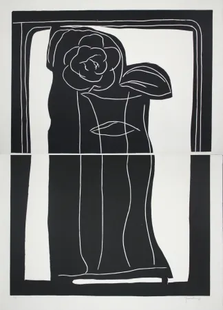 Linogravura Hernandez Pijuan - Gerro amb flors / Vase with Flowers