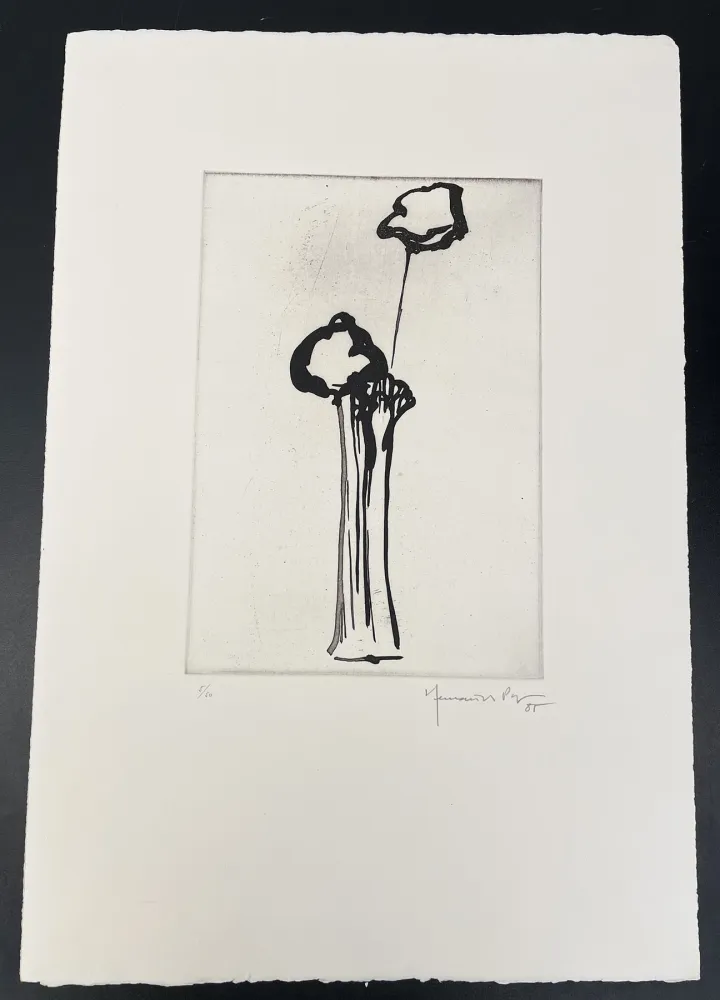 Água-Forte E Água-Tinta Hernandez Pijuan - Untitled (Vase and Flower)