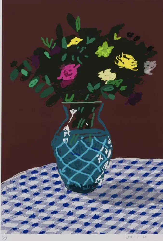 Múltiplo Hockney - 21st March 2021, Purple and Yellow Flowers in a Vase