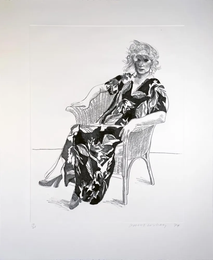 Gravura Hockney - Celia in Wicker Chair (Black State)