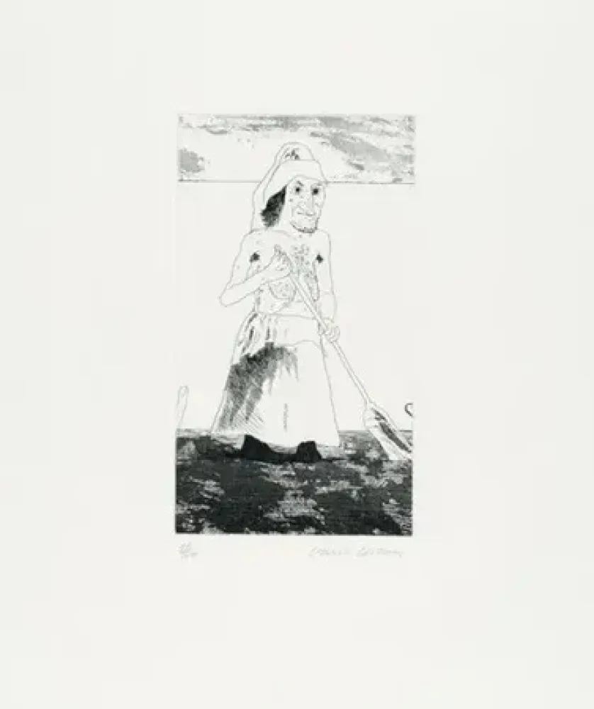 Gravura Hockney - The enchantress in her garden(1969)