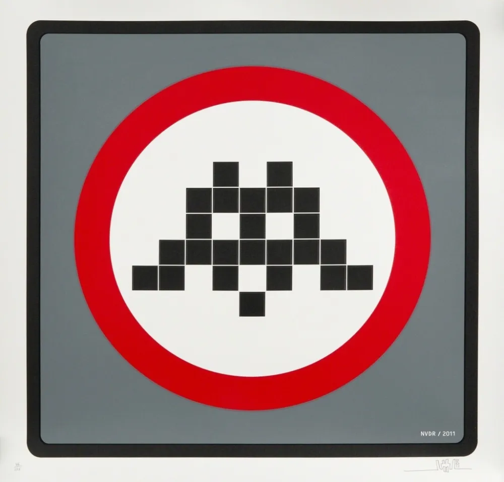 Serigrafia Invader - Warning (Grey)