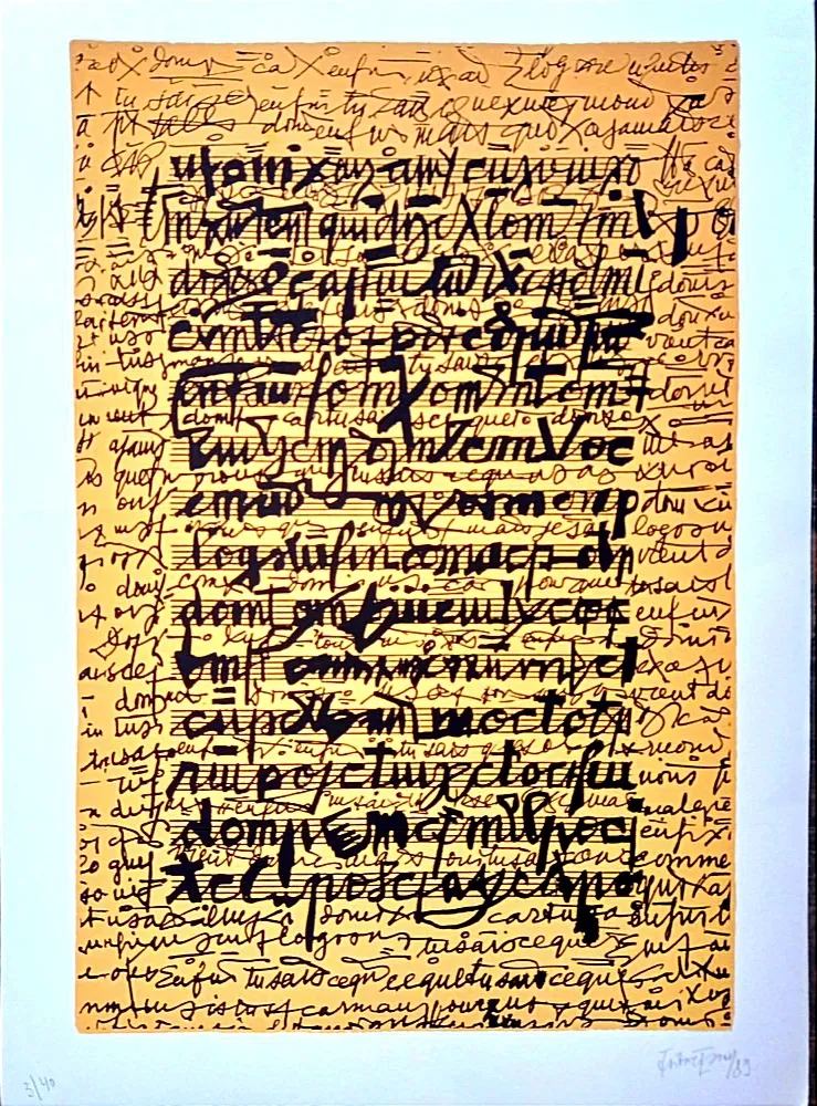 Litografia Isou -  Lettrist composition, Handsigned amd Dated  Lithograph,  1989